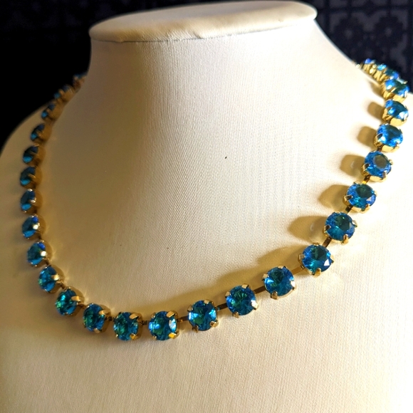 Lab-created Swiss Blue Topaz 2 Carat Necklace & Earrings in 14K Gold Plated - Picture 2 of 8